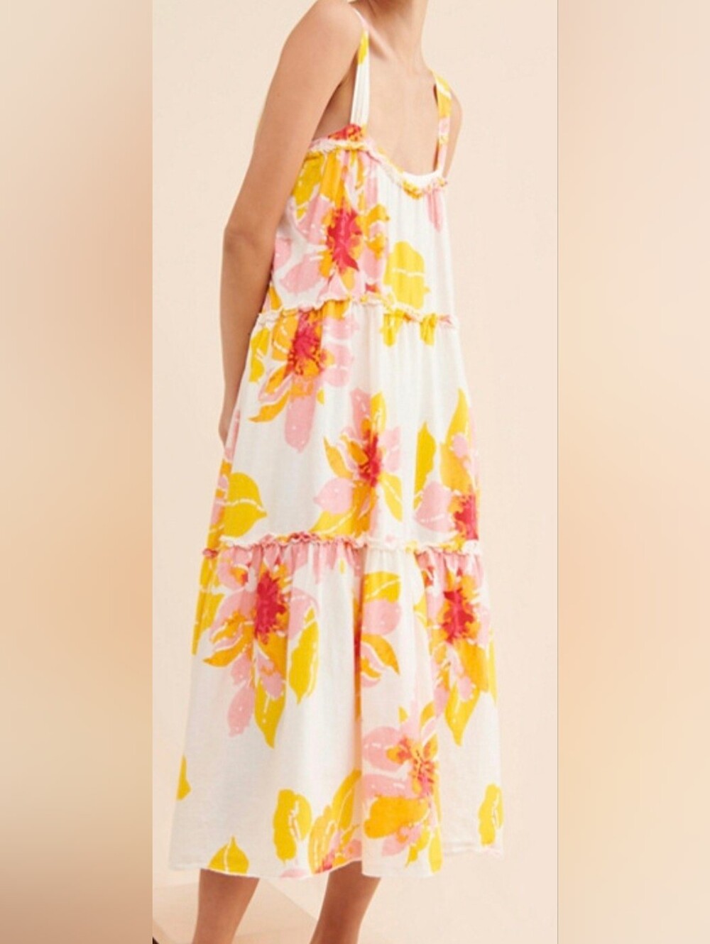 Free People Moonshine Linen Blend Sundress Floral Tiered Women's Small